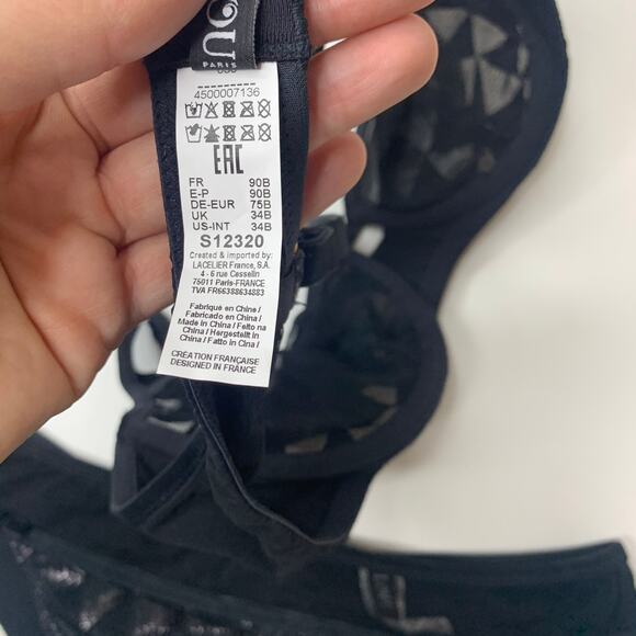 NWT Lou Paris Lingerie Geometric Sheer Mesh Bra Panty Set Black Small - Picture 7 of 12